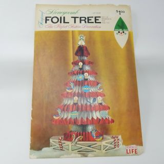 Vintage Mcm 1960 Doubl Glo 12 " Foil Christmas Tree With Ornaments Holiday Decor