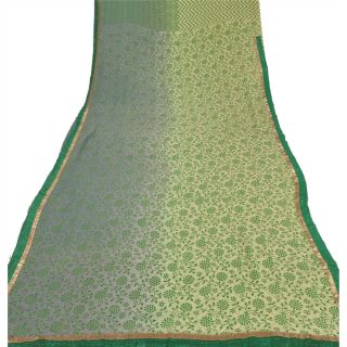 Sanskriti Vintage Grey Saree Pure Georgette Silk Printed Sari 5Yd Craft Fabric 3