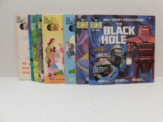 Vintage Walt Disney Read Along Book & Record Set Of 8 The Black Hole,  Tron,  3 Pigs