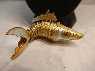 Vintage Chinese Enamel Cloisonne Articulated Koi Fish Necklace Pendant - Ornament