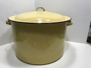 Vintage 11 Qt Enamelware Stock Pot Canning Soup Yellow Enamel Ware Canister