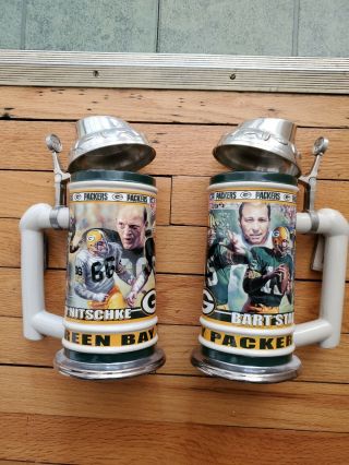 Fabulous Vintage Green Bay Packers Steins Of Bart Starr And Ray Nitschke