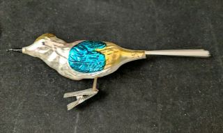 Vtg.  Lg.  7 " Mercury Glass Clip On Bird Christmas Ornament,  West Germany