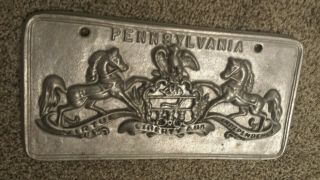 Vintage Cast Aluminum / Pewter Pennsylvania License Plate Plaque Pa State Seal