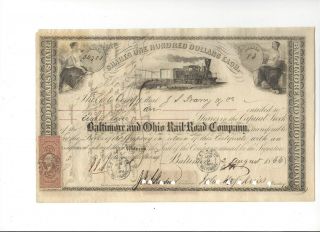 Johns Hopkins Univ.  & Hospital Founder Signed B&o Railroad Stock Certificate 1866