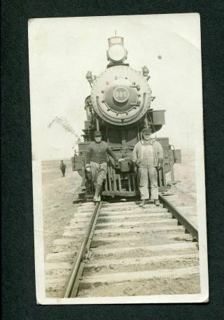 Vintage Car Photo Men On Railroad Tracks & Train 989062