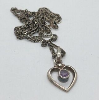 Vintage Sterling Silver Necklace 925 Amethyst Heart 18”