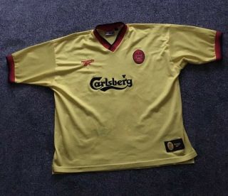 Vintage Reebok Liverpool Yellow Away Football Shirt 1997/98 Size Xxl 50 - 52”