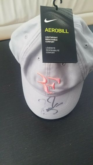 Tennis Legend Roger Federer Signed Autographed Nike " Rf " Gray/ Pink Hat