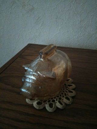 Vintage Anchor Hocking Amber Marigold Carnival Glass Small Piggy Bank 4 - 1/4”x3”