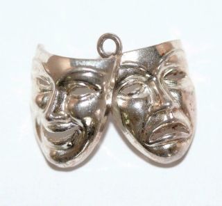 Theater Drama Masks Sterling Silver 925 Vintage Bracelet Charm C.  1960 