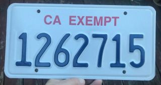 Nos California Exempt License Plate Single.  1262715 Ca Cali