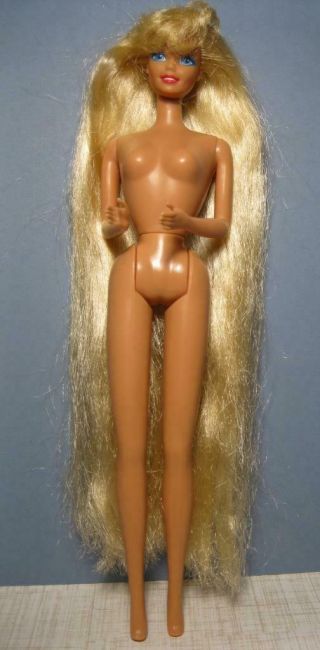 1992 Barbie Hollywood Nude Doll Ultra Long Blonde Floor Length Hair Bang Vintage