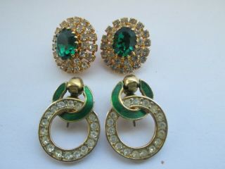 Vintage 2 Pairs Art Deco Style Cocktail Earrings For Pierced Ears