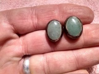 Vintage Made In Mexico Sterling Silver And Green Jade Earrings