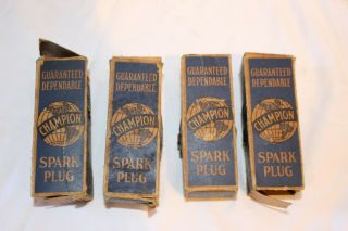 Vintage Champion Spark Plugs Old Stock Set Of Four In Boxes