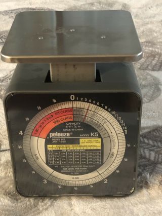 Pelouze Model K5 Tabletop Mechanical Postal Scale Capacity 5 Lb X 1/2 Oz Vintage