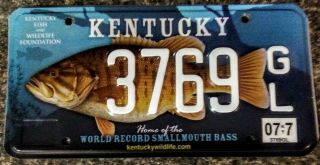 Kentucky Home Of The Record Smallmouth Bass License Plate 3769 Gl