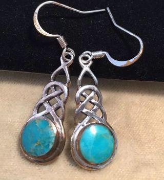 Vintage Jewellery Sterling Silver & Turquoise Cabochon Celtic Knot Earrings