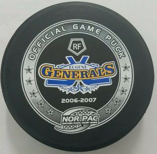 2006 - 07 Eugene Generals Official Game Puck Made In Canada Us Army Nor Pac