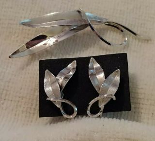 Vtg Sterling Silver 925 Set Floral Leaf Brooch/pin & Screwback Earrings Star - Art