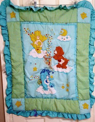 Vintage Care Bears Baby Crib Comforter Blanket Toddler Bed Unisex
