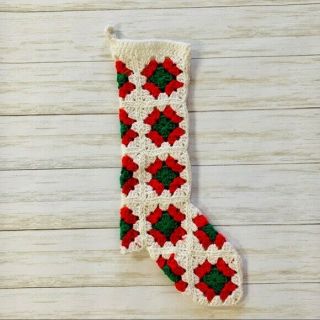 Vintage Handmade Crocheted Christmas Stocking Boot