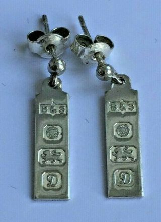 Hallmarked Sheffield 1978.  Vintage Small Sterling Silver Ingot Earrings.  Pretty.