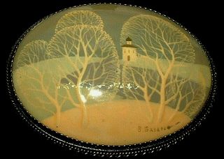Vintage Russian Hand Painted Enamelled Winter Scene Signed
