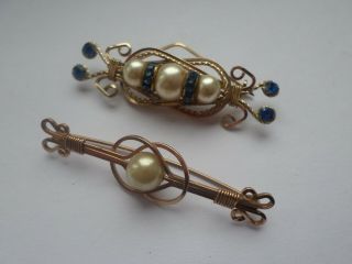 2 Vintage Circa Early To Mid 20th Century Faux Pearl Brooches