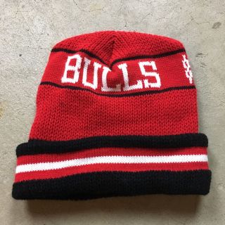 80s 90s Vtg Chicago Bulls Knit Ski Winter Hat Beanie Jordan Nba Striped Pom