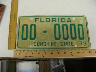 1973 73 Florida Fl Sample License Plate 00 - 0000 Sunshine State