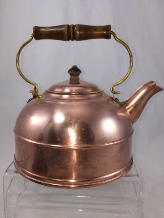 Paul Revere Ware Copper Tea Pot Kettle Wood Handle Brass Vintage Rome York