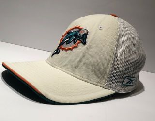 Miami Dolphins Reebok Fitted Hat One Size Fits All Nfl White