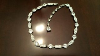 Vintage Necklace Signed Bogoff Clear Crystal Rhinestone Silver Tone Bling