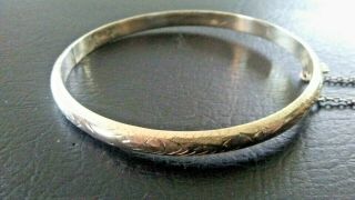 Vintage Sterling Silver Hinged Bangle Bracelet With Safety Chain