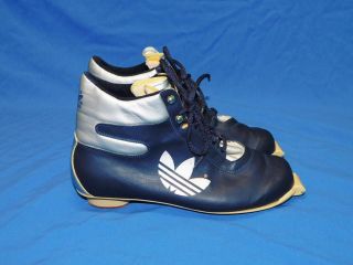 Vintage Adidas Size 8 Blue Silver Cross Country Ski Boots Trefoil Leather Lace