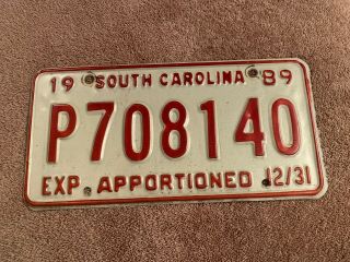 South Carolina Sc License Plate Tag Palmetto Tree Dec 1989 Apportioned P708140