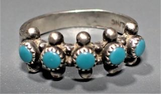 Vintage Native American Sterling 5 - Stone Turquoise & Bead Ring Sz 6.  5 A1809