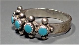 VINTAGE NATIVE AMERICAN STERLING 5 - STONE TURQUOISE & BEAD RING Sz 6.  5 A1809 2