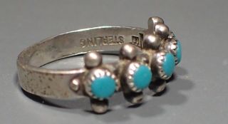 VINTAGE NATIVE AMERICAN STERLING 5 - STONE TURQUOISE & BEAD RING Sz 6.  5 A1809 3