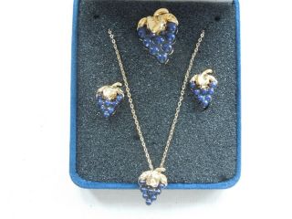 Vintage The Bradford Exchange Fruit Necklace Earrings Brooch Set Box
