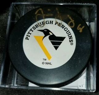 Jaromir Jagr Signed Pittsburgh Penguins Puck Vintage Logo With Cube Smeared