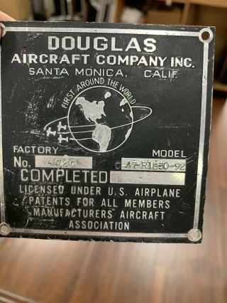 Douglas Aircraft Company Data Plate Long Beach Mcdonnell Douglas