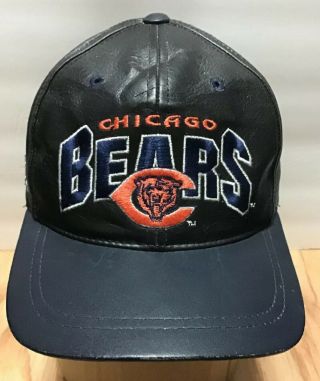 Vintage 90s Chicago Bears Leather Hat By Drew Pearson Companies