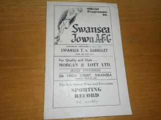Swansea Town V Barnsley 1950/1 September 30th Vintage Post