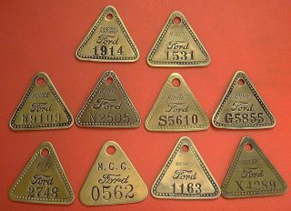 10 Ford Motor Co Tool Check Brass Tags: Rouge,  Mcc,  Hi - Park; Parts,  Northville