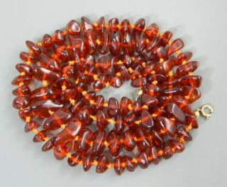 Vintage Hand Knotted Cognac Baltic Amber Nugget Bead Necklace 30 " 35g