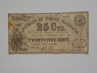 Civil War Confederate 1863 25 Cents Note Raleigh North Carolina Vtg Paper Money
