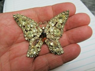 Vintage Signed Weiss Pretty Yellow Rhinestone Butterfly Brooch Pin